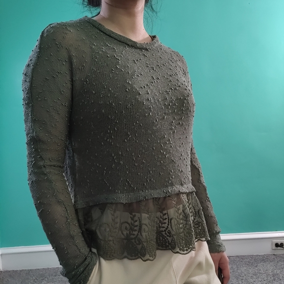 American Eagle See Through Green Bohemian Knit Sweater - Picture 1 of 11